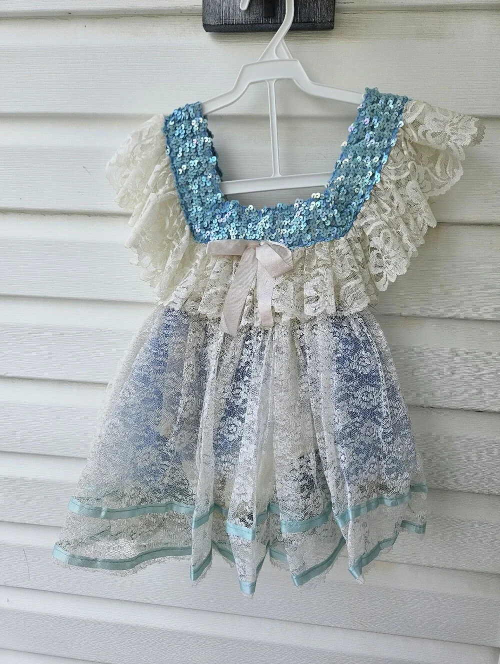 Vintage Art Stone Toddler Dance Costume Blue Sequin Lace Leotard Size 2